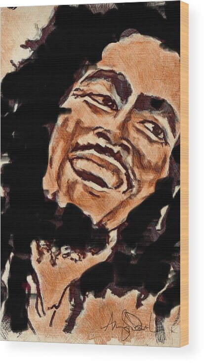  Wood Print featuring the painting One Love #3 by Angie ONeal