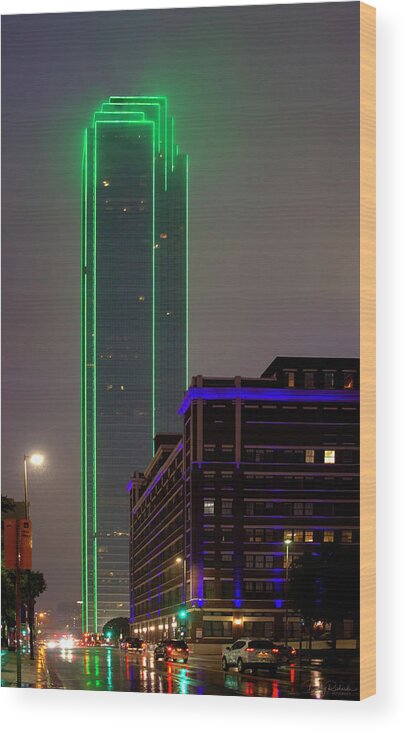 Dallas Wood Print featuring the photograph A Rainy Night in Dallas by Debby Richards