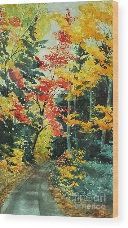 Landscape Wood Print featuring the painting Fall Walk by Petra Burgmann