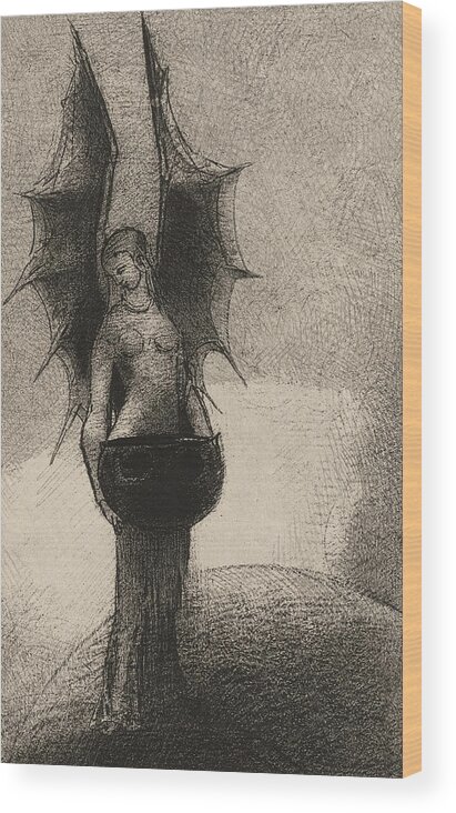19th Century Wood Print featuring the relief Frontispiece from Iwan Gilkin's Tenebres by Odilon Redon