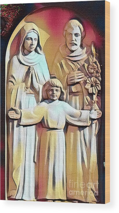 Holy Family Headstone Egyptian Sand Effect Wood Print featuring the photograph Holy Family Headstone Egyptian Sand Effect by Rose Santuci-Sofranko