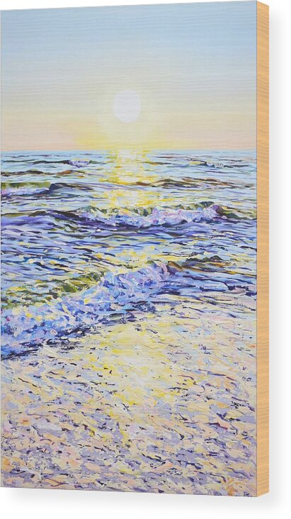 Sea Wood Print featuring the painting Ocean. The sun. by Iryna Kastsova