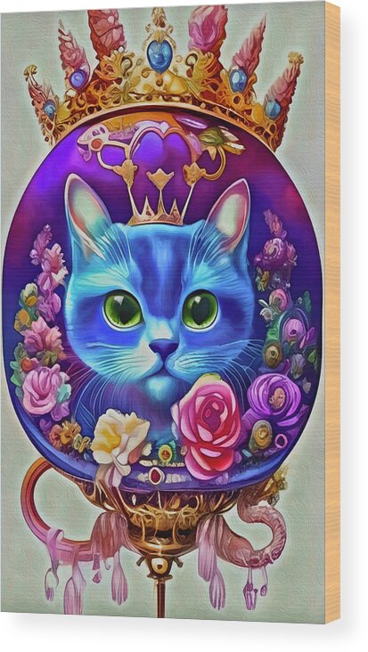 Queen Cat Wood Print featuring the mixed media Queen Cat by Ann Leech