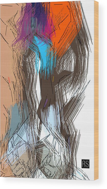 Abstract Wood Print featuring the painting Red Haired Nude by Rafael Salazar