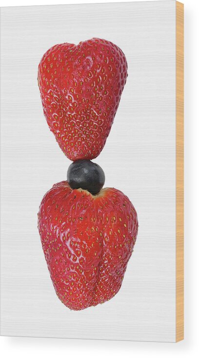 Strawberry Wood Print featuring the photograph The Balanced Berries Trio by Gary Slawsky