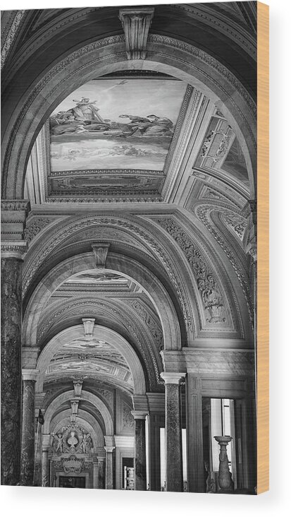 Vatican Architecture Wood Print featuring the photograph Vatican Arched Hallway in Black and White by Rebecca Herranen