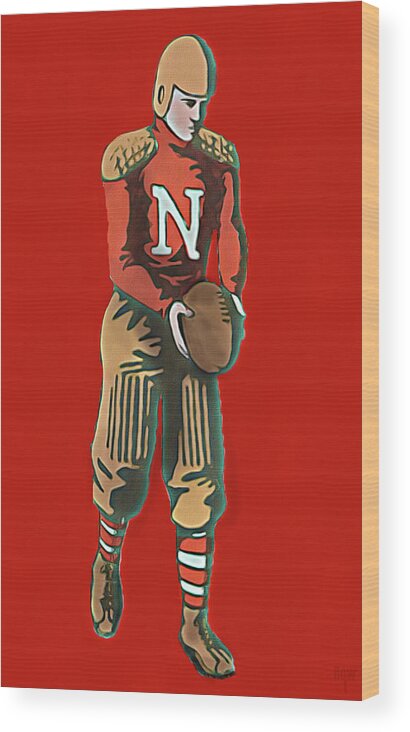 College Football Wood Print featuring the mixed media Vintage Nebraska Football Player Art by Row One Brand