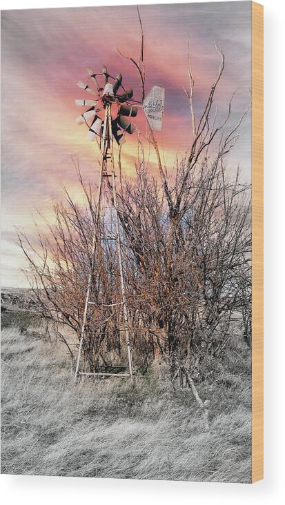 Windmill Wood Print featuring the digital art Windmill, Still Standing Strong by Fred Loring