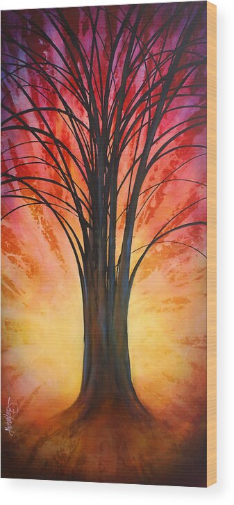 Landscape Wood Print featuring the painting 'Tree of Life' by Michael Lang