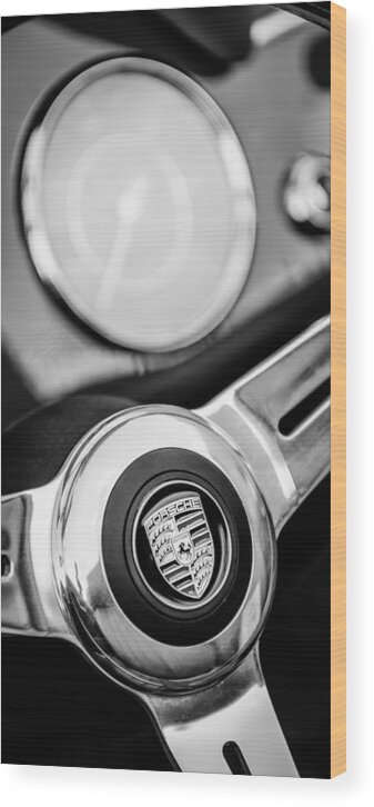 1960 Porsche 356b 1600 Roadster Steering Wheel Emblem Wood Print featuring the photograph 1960 Porsche 356B 1600 Roadster Steering Wheel Emblem #3 by Jill Reger