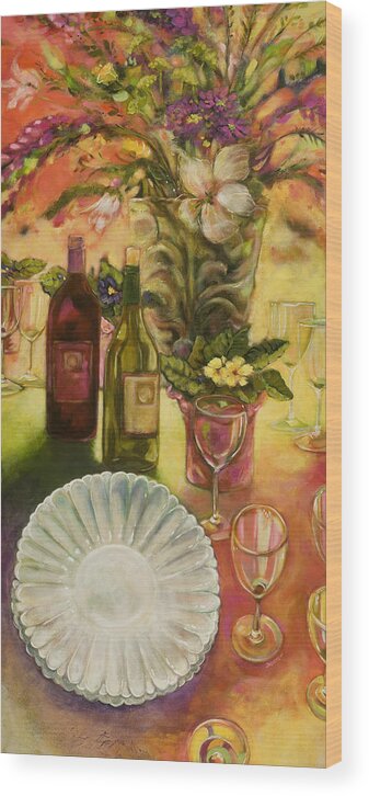 Wine Wood Print featuring the painting All Are Gathered by Jen Norton