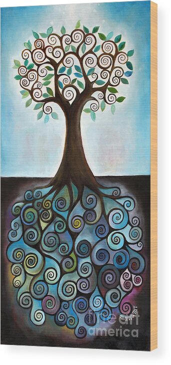 Tree Wood Print featuring the painting Blue Tree by Manami Lingerfelt