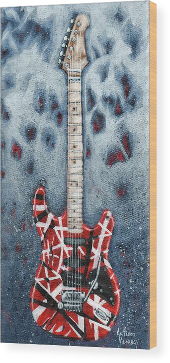 Guitar Wood Print featuring the painting Eddie's Frankenstrat by Arturo Vilmenay