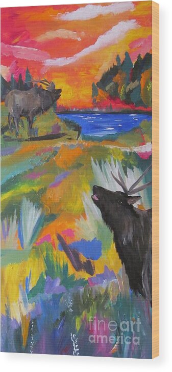 Elk Wood Print featuring the painting Bugle Boys by Susan Voidets