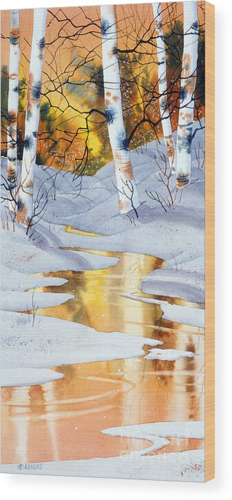 Golden Winter Wood Print featuring the painting Golden Winter by Teresa Ascone