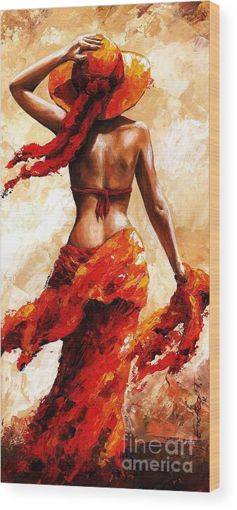 Woman Wood Print featuring the painting Hot breeze #02 by Emerico Imre Toth