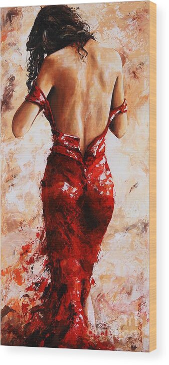 Lady Wood Print featuring the painting Lady in Red #24 large by Emerico Imre Toth