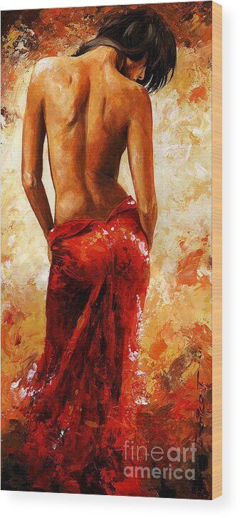 Lady Wood Print featuring the painting Lady in red 27 by Emerico Imre Toth