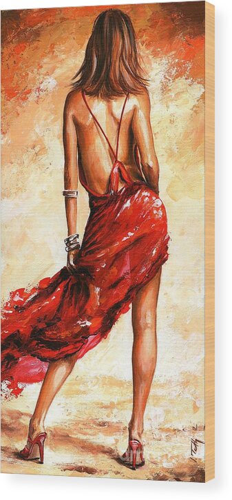 Lady Wood Print featuring the painting Lady in red 40 by Emerico Imre Toth