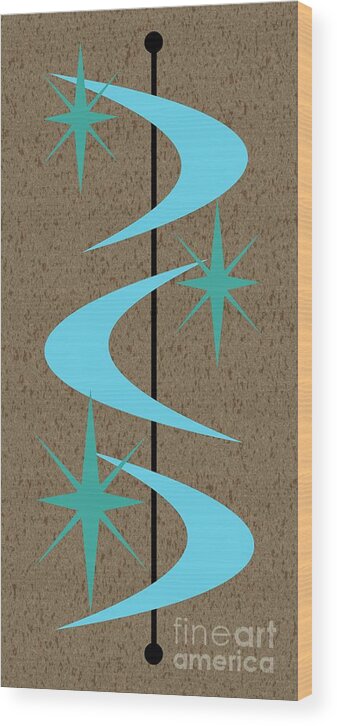 Turquoise Wood Print featuring the digital art Mid Century Modern Shapes 2 by Donna Mibus