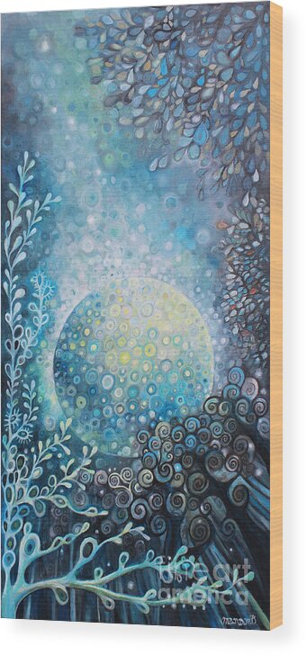 Moon Wood Print featuring the painting New Moon Rise 1 by Manami Lingerfelt