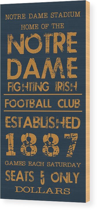 Notre Dame Wood Print featuring the digital art Notre Dame Stadium Sign by Jaime Friedman