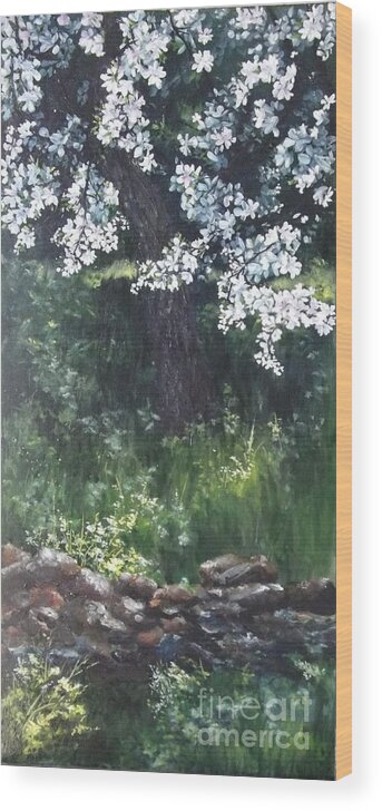 Spring Wood Print featuring the painting Under the shade of the Almond Blossom by Lizzy Forrester