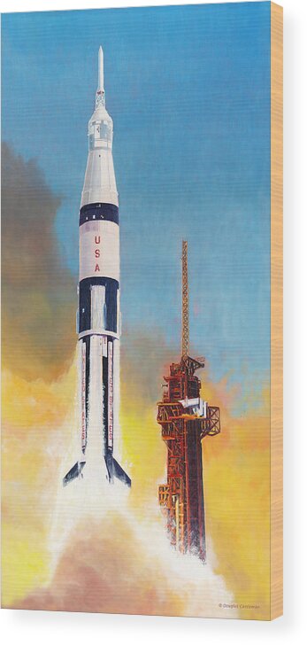 Space Wood Print featuring the painting Apollo's Forgotten Rocket by Douglas Castleman