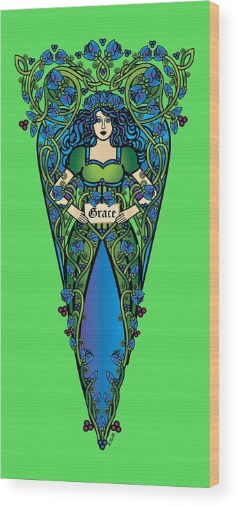Fantasy Wood Print featuring the digital art Celtic Forest Fairy- Grace by Celtic Artist Angela Dawn MacKay