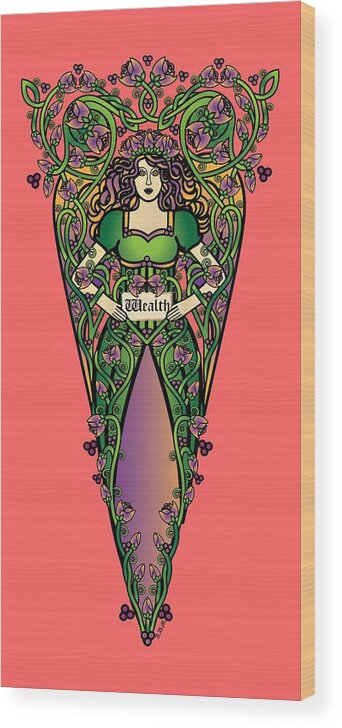 Celtic Art Wood Print featuring the digital art Celtic Forest Fairy - Wealth by Celtic Artist Angela Dawn MacKay