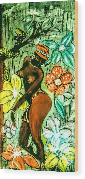 The Beginning Love Man Woman Wood Print featuring the painting Eve the Garden by Tyrone Hart