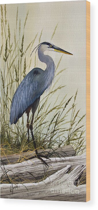 Great Blue Heron Wood Print featuring the painting Great Blue Heron Splendor by James Williamson