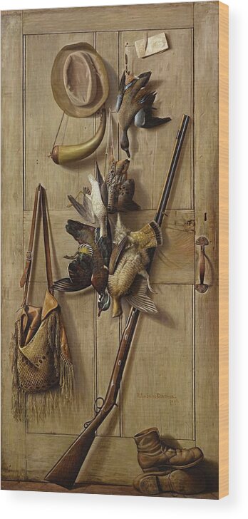 Richard La Barre Goodwin 1840 - 1910 Hunting Cabin Door Wood Print featuring the painting Hunting Cabin Door by Richard