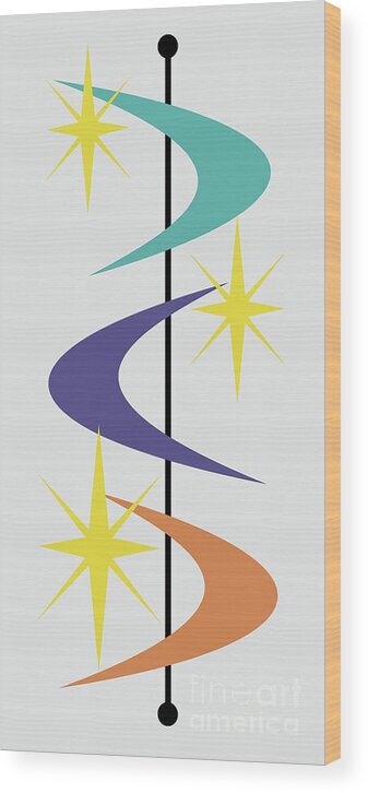  Wood Print featuring the digital art MCM Shapes 2 in Purple Aqua and Orange by Donna Mibus