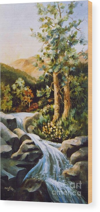 Landscape Wood Print featuring the painting Summer Waterfall by Marta Styk