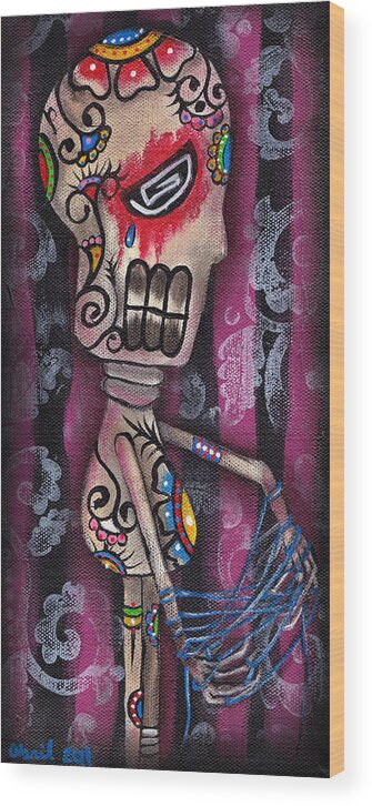 Day Of The Dead Wood Print featuring the painting Tangled by Abril Andrade