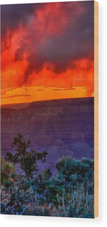 Grand Canyon Wood Print featuring the photograph Watchtower Stormy Sunset Triptych Right Panel by Greg Norrell
