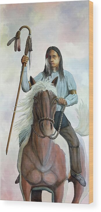 Native American Wood Print featuring the painting Counting Coup by Mr Dill