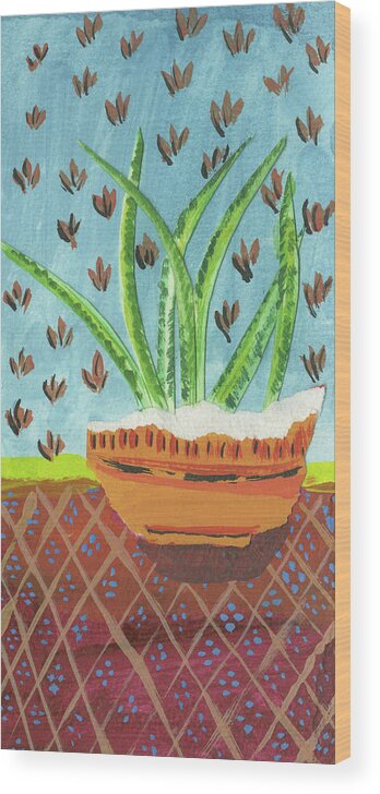 Succulent Southwest Pot Wood Print featuring the painting Succulent Southwest Pot by Jennifer Frances Azadmanesh