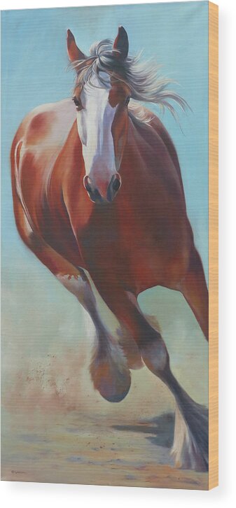 Clydesdale Wood Print featuring the painting Comin' at Ya by Alecia Underhill