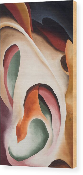 Georgia O'keeffe Wood Print featuring the painting Leaf motif No 2 - Colorful modernist abstract nature painting by Georgia O'Keeffe