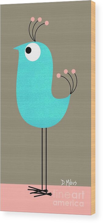 Blue Wood Print featuring the digital art Long Leg Bird by Donna Mibus