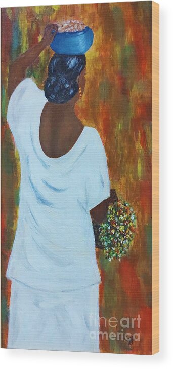 African Woman Wood Print featuring the painting Market Day Beautiful Black Woman by Irene Czys