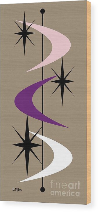  Wood Print featuring the digital art Mid Century Boomerangs Purple Pink White by Donna Mibus