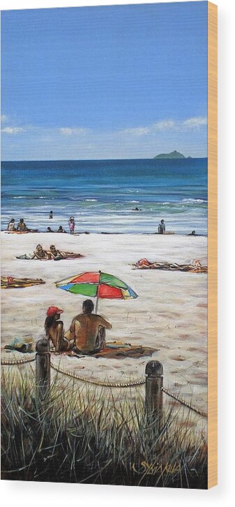 Beach Wood Print featuring the painting Mt Maunganui Beach 090209 by Sylvia Kula