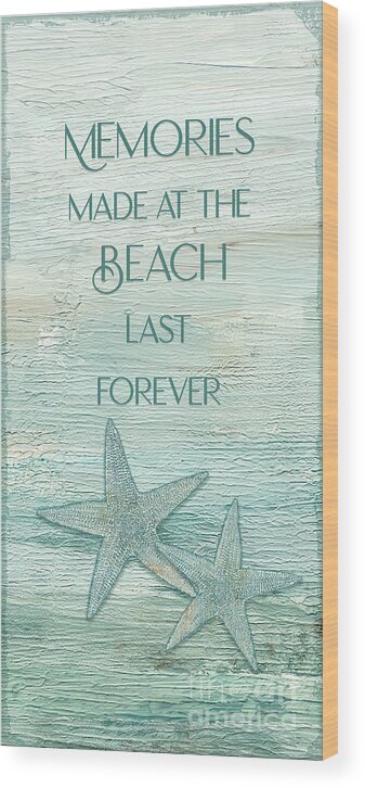 Memories Made At The Beach Wood Print featuring the painting Nautical Ocean Beach Life - Starfish Memories at Beach by Audrey Jeanne Roberts