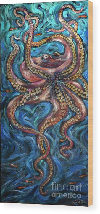 Beach Wood Print featuring the painting Octopus Salsa by Linda Olsen