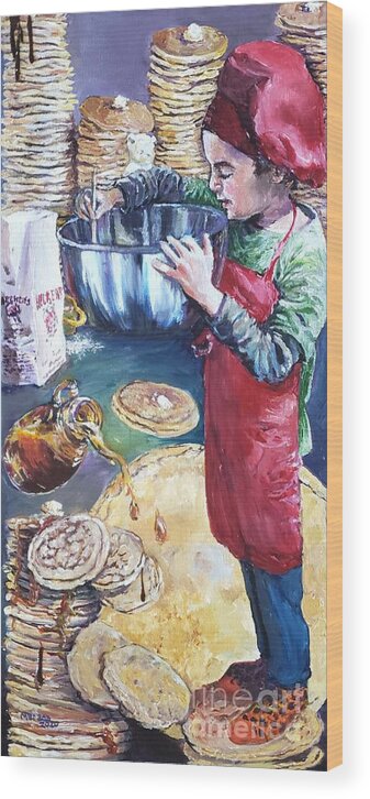 Cooking Wood Print featuring the painting Pancake Chef by Merana Cadorette