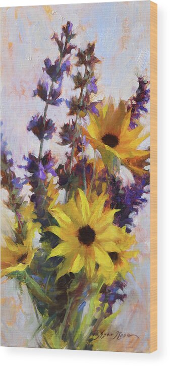 Salvia Wood Print featuring the painting Salvia and Black Eyed Susans by Anna Rose Bain