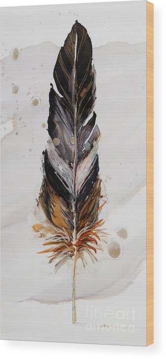 Alcohol Ink Wood Print featuring the painting Standing Feather by Julie Tibus